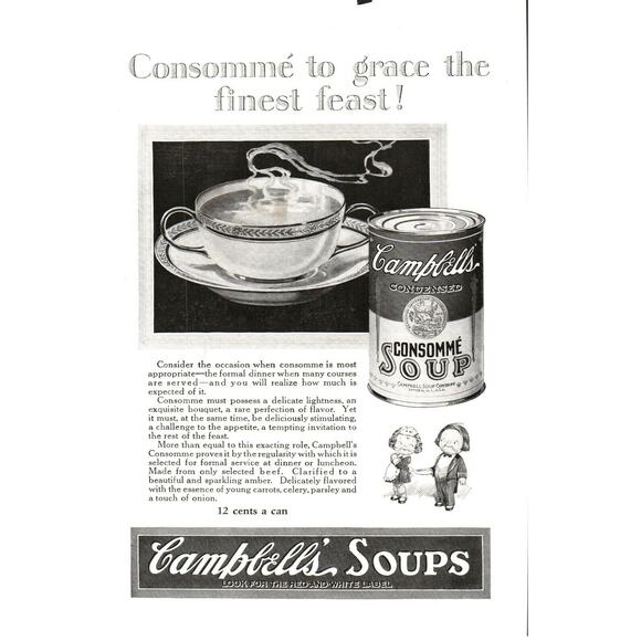 VTG 1925 Campbell's Consomme Soup Kitchen Food Ephemera 1920s Print Ad Near Mint - Picture 1 of 1
